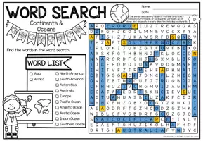 Προεπισκόπηση - Φύλλα εργασίας - Word Search Puzzle (Continents & Oceans) | Geography Ηπείρους και Ωκεανούς Γεωγραφία Αγγλικά - Σελίδα 3