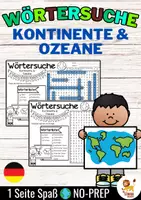 Vorschau - Arbeitsblätter - Wörtersuche Puzzle / Suchsel (Kontinente & Ozeane) Erdkunde - Deckblatt