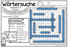 anteprima - Esercizi - Wörtersuche Puzzle / Suchsel (Kontinente & Ozeane) Erdkunde Continenti e Oceani Geografia Tedesco - Pagina 2