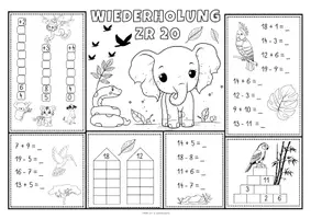 Vorschau - Stationenlernen - Wiederholungsmatten Mathematik Klasse 1 Wiederholung | Zahlenraum 20 | Mathematik Klasse 1 | Rechnen & malen - Seite 1