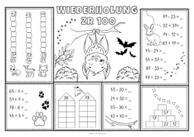 Vorschau - Stationenlernen - Materialpaket - Wiederholungsmatten Mathematik | Klasse 1 | Klasse 2 | Wiederholung | Zahlenraum 10, 20 & 100 | Rechnen & malen - Seite 2
