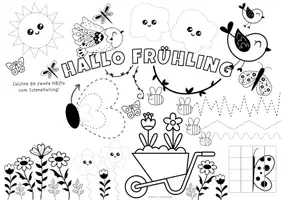 Vorschau - Mal- und Bastelvorlagen - Schwungübungen Vorschule - Kreativmatte "Frühling" - Schwungübungen - malen & zeichnen | Vorschule | Schwungübungen Klasse 1 | Frühling Kindergarten | Aufgaben für Schnelle | Ich bin fertig Aufgaben | Lückenfüller | Ausmalbilder Frühling - Seite 1