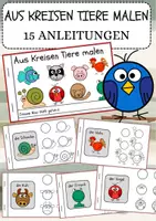 Vorschau - Arbeitsblätter - Tiere Zeichnen Anleitung / aus Kreisen Tiere malen / Miniheft - Deckblatt