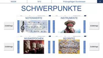 Vorschau - Präsentationen/Tafelbilder - 🔵 Prüfungsfragen Grundwissen - Abschlussprüfung - Prüfungsvorbereitung - Musikalisches Grundwissen - Notenwerte lernen - Musikinstrumente - Musikepochen - Bodypercussion - Lernspiel - Seite 2