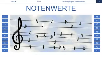 Vorschau - Präsentationen/Tafelbilder - 🔵 Prüfungsfragen Grundwissen - Abschlussprüfung - Prüfungsvorbereitung - Musikalisches Grundwissen - Notenwerte lernen - Musikinstrumente - Musikepochen - Bodypercussion - Lernspiel - Seite 3