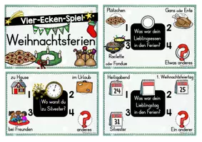 Vorschau - Spiele - Vier-Ecken-Spiel Weihnachtsferien Grundschule – Bewegungsspiel & Austausch (Klasse 2–4) | Unterricht nach den Ferien - Seite 1