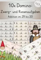 Vorschau - Stationenlernen - Zwerg- und Riesenaufgaben, 10x Domino: Addition im ZR bis 20, 3 Varianten mit 4 Gestaltungsweisen, Rechentrick - Deckblatt