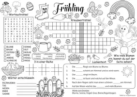 Vorschau - Arbeitsblätter - Deutsch - DaZ/DaF: Spiel- & Rätselmatte Wortschatz "Frühling" | daz/daf spiele | daz daf grundschule | Wortschatz nach Themen | Aufgaben für Schnelle | Ich bin fertig Aufgaben | Lückenfüller - Seite 1