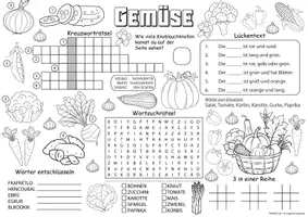 Vorschau - Mal- und Bastelvorlagen - Deutsch - DaZ/DaF: Spiel- & Rätselmatte Wortschatz "Gemüse" | daz/daf Spiele | daz daf Grundschule | Wortschatz nach Themen | Aufgaben für Schnelle | Ich bin fertig Aufgaben | Lückenfüller - Seite 1