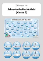 Vorschau - Präsentationen/Tafelbilder - Schneeballschlacht: Rechnen mit Euro im Zahlenraum 100 (Klasse 2) - Deckblatt