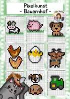 Vorschau - Mal- und Bastelvorlagen - Pixelkunst Bauernhof, Kunst Grundschule - Deckblatt