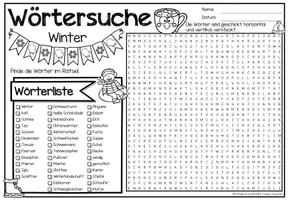 Aperçu - Feuilles d'exercices - XXL Wörtersuche Puzzle / Suchsel (Winter) Jahreszeiten Hiver Saisons Allemand - Page 2