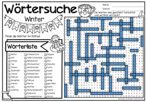 Aperçu - Feuilles d'exercices - XXL Wörtersuche Puzzle / Suchsel (Winter) Jahreszeiten Hiver Saisons Allemand - Page 3