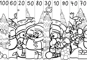 Vorschau - Arbeitsblätter - Winterliches Streifenpuzzle: Zehnerzahlen (Klasse 2) - Seite 1