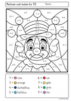 Vorschau - Arbeitsblätter - Karneval & Fasching: Rechenmalblätter ZR 10 Addition und Subtraktion - Seite 2