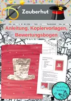 Vorschau - Mal- und Bastelvorlagen - Zauberhut Kunstbild zu Karneval mit Anleitung und Bewertungsbogen, Fasnacht, Fasching - Deckblatt