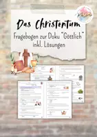 Vorschau - Arbeitsblätter - Fragebogen zur Doku "Göttlich ~ Christentum" inkl. Lösungen - Deckblatt