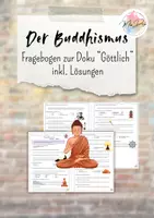 Vorschau - Arbeitsblätter - Fragebogen Doku "Göttlich ~ Buddhismus" inkl. Lösungen - Deckblatt