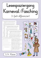 Vorschau - Arbeitsblätter - Karneval / Fasching - Lesespaziergang - dreifach differenziert (3./4. Klasse) - Deckblatt