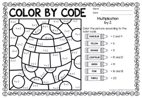 Aperçu - Feuilles d'exercices - Color by code - Multiplication (Easter) Pâques Multiplications Mathématiques Anglais - Page 2