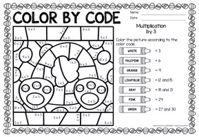 Voorbeeld - Color by code - Multiplication (Easter) Pasen Wiskunde Engels - Pagina 3