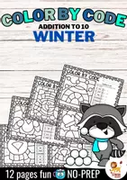 Aperçu - Feuilles d'exercices - Color by code - Addition to 10 (Winter) Hiver Additions Mathématiques Anglais - Page de couverture