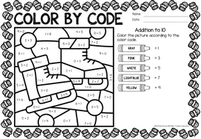 Vista previa - Hojas de trabajo - Color by Code - Addition to 10 (Seasons) | Estaciones Sumas y restas Matemáticas Inglés - Bundle (Paquete) - página 2