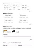 Vorschau - Klassenarbeiten - Mathe-Klassenarbeit (3. Klasse, Einfache Plus- und Minusaufgaben, Überschlagen, Sicherung des Einsdurcheins) - Seite 1