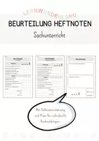 Vorschau - Arbeitsblätter - Bewertungsbogen Heftnoten Sachunterricht - Deckblatt