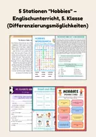 Vorschau - Arbeitsblätter - Stationenarbeit "Hobbies" – Englischunterricht, 5. Klasse - Deckblatt