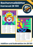 Vorschau - Arbeitsblätter - Rechenmalblätter Karneval & Fasching – Addition & Subtraktion (ZR 100) - Deckblatt