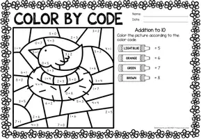 Προεπισκόπηση - Φύλλα εργασίας - Color by code - Addition to 10 (Spring) Άνοιξη Πρόσθεση Μαθηματικά Αγγλικά - Σελίδα 2