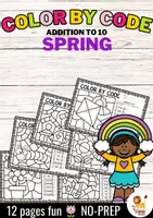 Vista previa - Hojas de trabajo - Color by code - Addition to 10 (Spring) Primavera Sumas y restas Matemáticas Inglés - Portada
