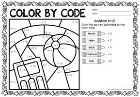 anteprima - Esercizi - Color by code - Addition to 10 (Summer) Estate Aggiunta Matematica Inglese - Pagina 2