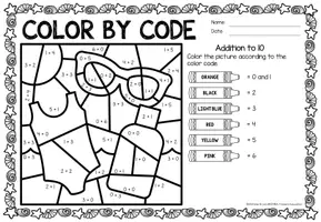 Aperçu - Feuilles d'exercices - Color by code - Addition to 10 (Summer) Été Additions Mathématiques Anglais - Page 3