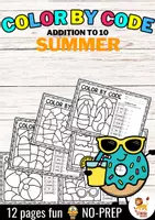Aperçu - Feuilles d'exercices - Color by code - Addition to 10 (Summer) Été Additions Mathématiques Anglais - Page de couverture