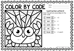 Προεπισκόπηση - Φύλλα εργασίας - Color by code - Subtraction within 10 (Summer) Καλοκαίρι Αφαίρεση Μαθηματικά Αγγλικά - Σελίδα 2
