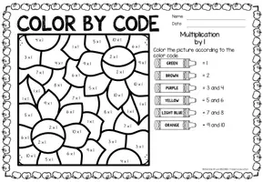 Προεπισκόπηση - Φύλλα εργασίας - Color by code - Multiplication (Fall) Φθινόπωρο Πολλαπλασιασμός Μαθηματικά Αγγλικά - Σελίδα 1