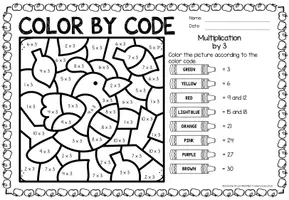 Vista previa - Hojas de trabajo - Color by Code - Multiplication (Seasons) | Estaciones Multiplicación Matemáticas Inglés - Bundle (Paquete) - página 3