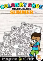 Vista previa - Hojas de trabajo - Color by code - Multiplication (Summer) Verano Multiplicación Matemáticas Inglés - Portada