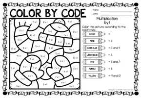 Aperçu - Feuilles d'exercices - Color by code - Multiplication (Winter) Hiver Multiplications Mathématiques Anglais - Page 1