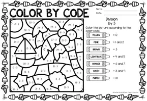 Voorbeeld - Color by code - Division (Summer) Zomer Wiskunde Engels - Pagina 3