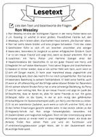 Vorschau - Arbeitsblätter - Leseverständnis - Ron Weasley + Lösungen (1) - Seite 1