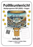 Vorschau - Arbeitsblätter - Wahlprogramm FDP 2025. Fragen zu einem Youtube-Video. Bundestagswahl 2025 - Deckblatt