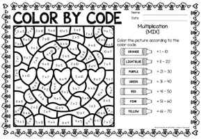 Aperçu - Feuilles d'exercices - Color by code - Multiplication (Earth Day) | April Avril Multiplications Mathématiques Anglais - Page 1