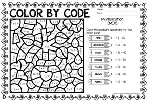 Aperçu - Feuilles d'exercices - Color by code - Multiplication (Earth Day) | April Avril Multiplications Mathématiques Anglais - Page 2
