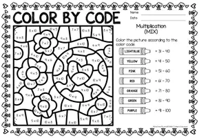 Aperçu - Feuilles d'exercices - Color by code - Multiplication (Earth Day) | April Avril Multiplications Mathématiques Anglais - Page 3