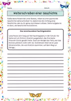 Vorschau - Arbeitsblätter - Geschichten weiterschreiben Klasse 5-6: Fasching/Karneval - Seite 1