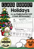 Vorschau - Stationenlernen - My favourite holiday - Class Survey Englisch Grundschule (Klasse 3–4) – Interview & Speaking Activity für Wortschatztraining Feiertage | Arbeitsblätter - Deckblatt