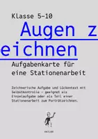Vorschau - Spiele - 🟣 Augen zeichnen im Kunstunterricht - Aufgabenkarte für eine Stationenarbeit 🔴 Selbstbildnis 🟢 Gesicht ⚫ Porträtzeichnen - Deckblatt